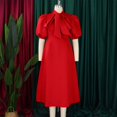 thumbnail image 4 of Dress For Women,Women's Bow Tie Neck Casual Midi Dress Loose Solid Shift Dress, 4 of 8