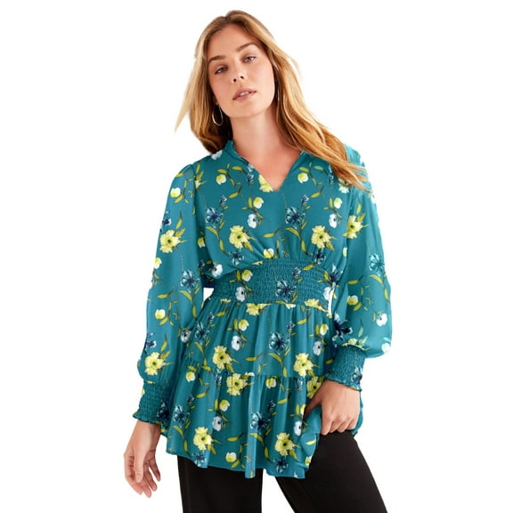 June Vie Women's Plus Size Smocked Georgette Tunic
