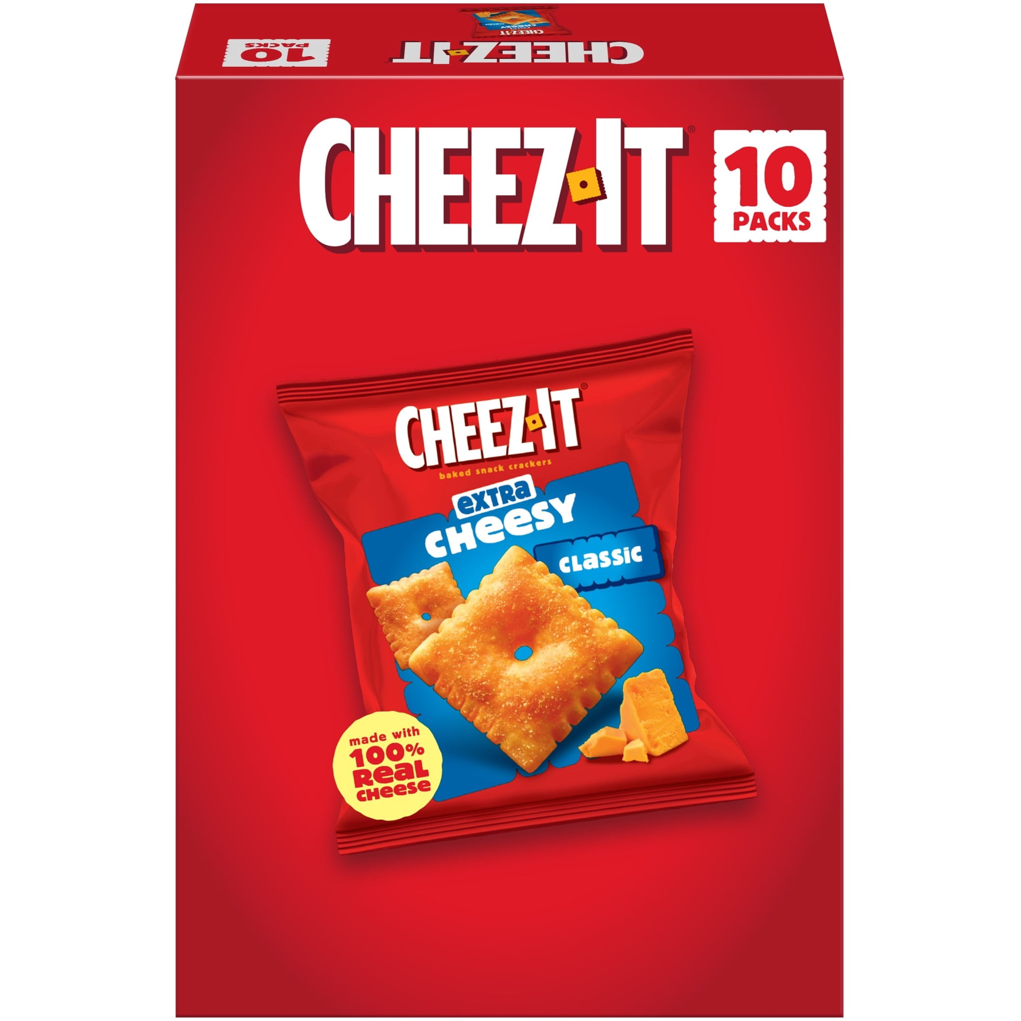 Cheez-It Extra Cheesy Baked Snack Crackers, Lunch Snacks, 10 Count