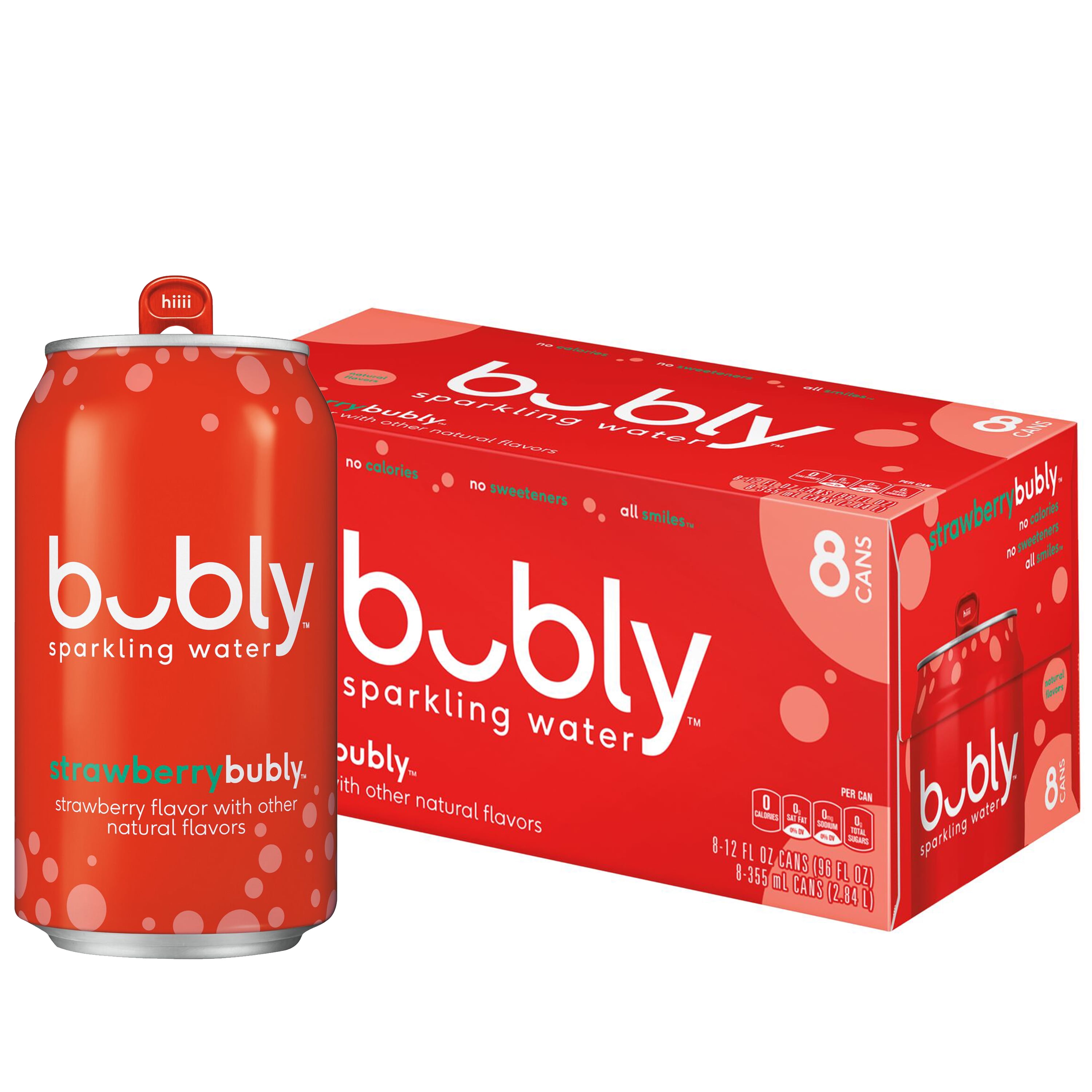 bubly Strawberry Flavored Sparkling Water, 12 oz, 8 Pack Cans