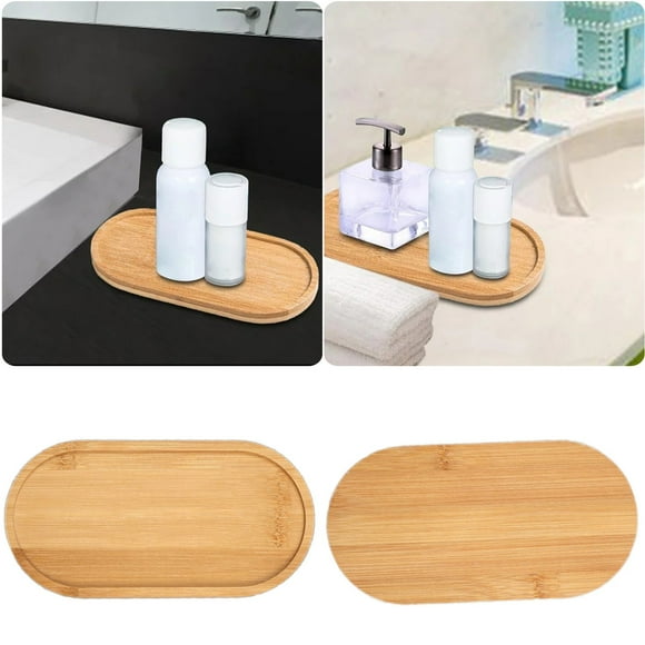 Riforla 2pcs Wooden Vanity Tray Serving Tray Soap Holder Vanity Plate Toilet Tank Tray Countertop Organizer for Home Bathroom Rack Khaki One Size