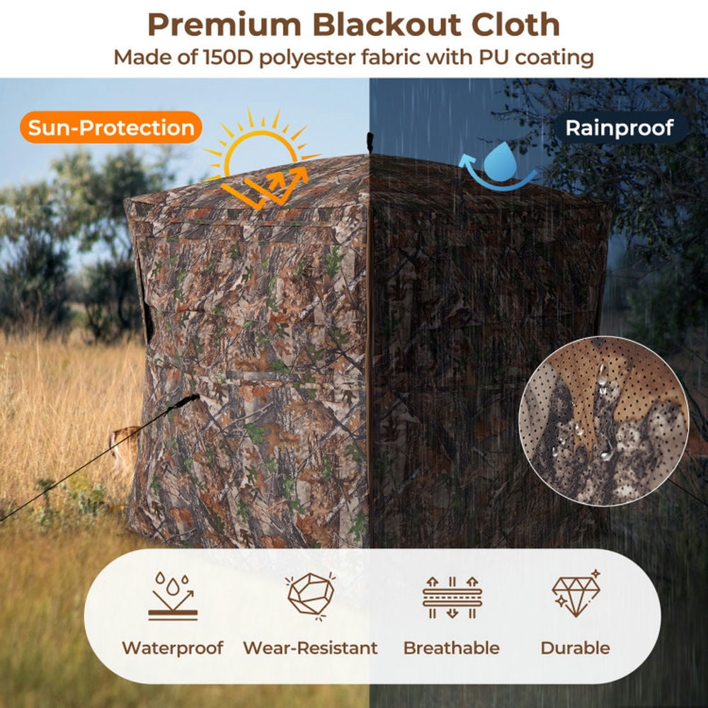 Spaco Hunting Blind 360 Degree One-Way See-Through Ground Blind for 2-3 Person, Camping Tent for Hiking Traveling