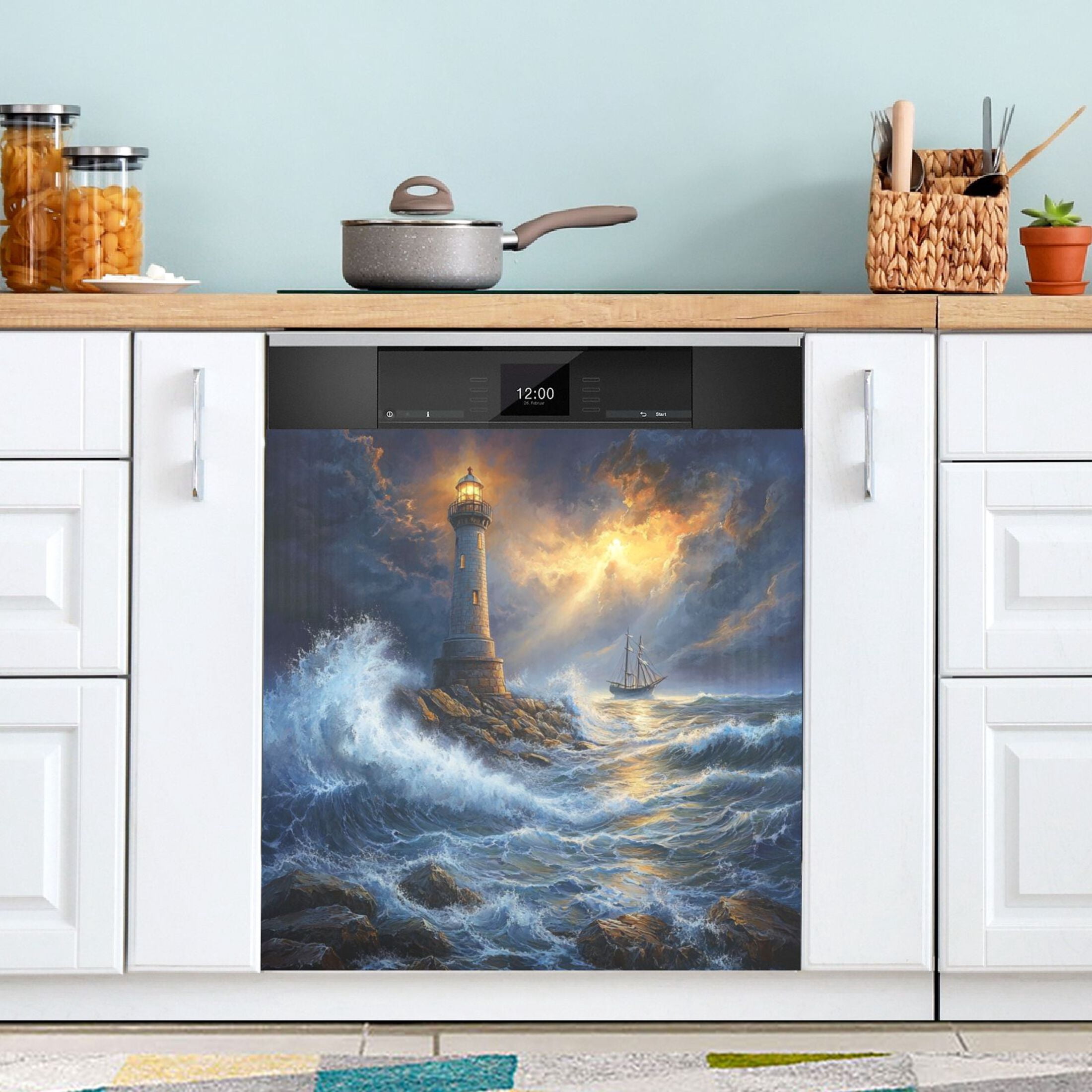 Dishwasher Magnetic Sticker 23x26 Inch Refrigerator Magnetic Sticker Washing Machine Magnetic Sticker Kitchen Panel Magnetic Sticker Home Decor Wind and Wave Lighthouse