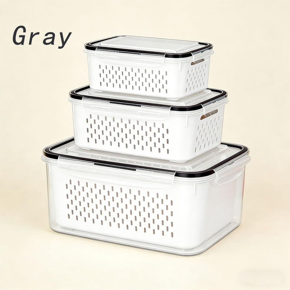 4-in-1 Food Storage Containers for Fridge with Removable Colanders, Transparent Plastic Produce Keeper with Drain Basket, Stackable Vegetable Fruit Containers