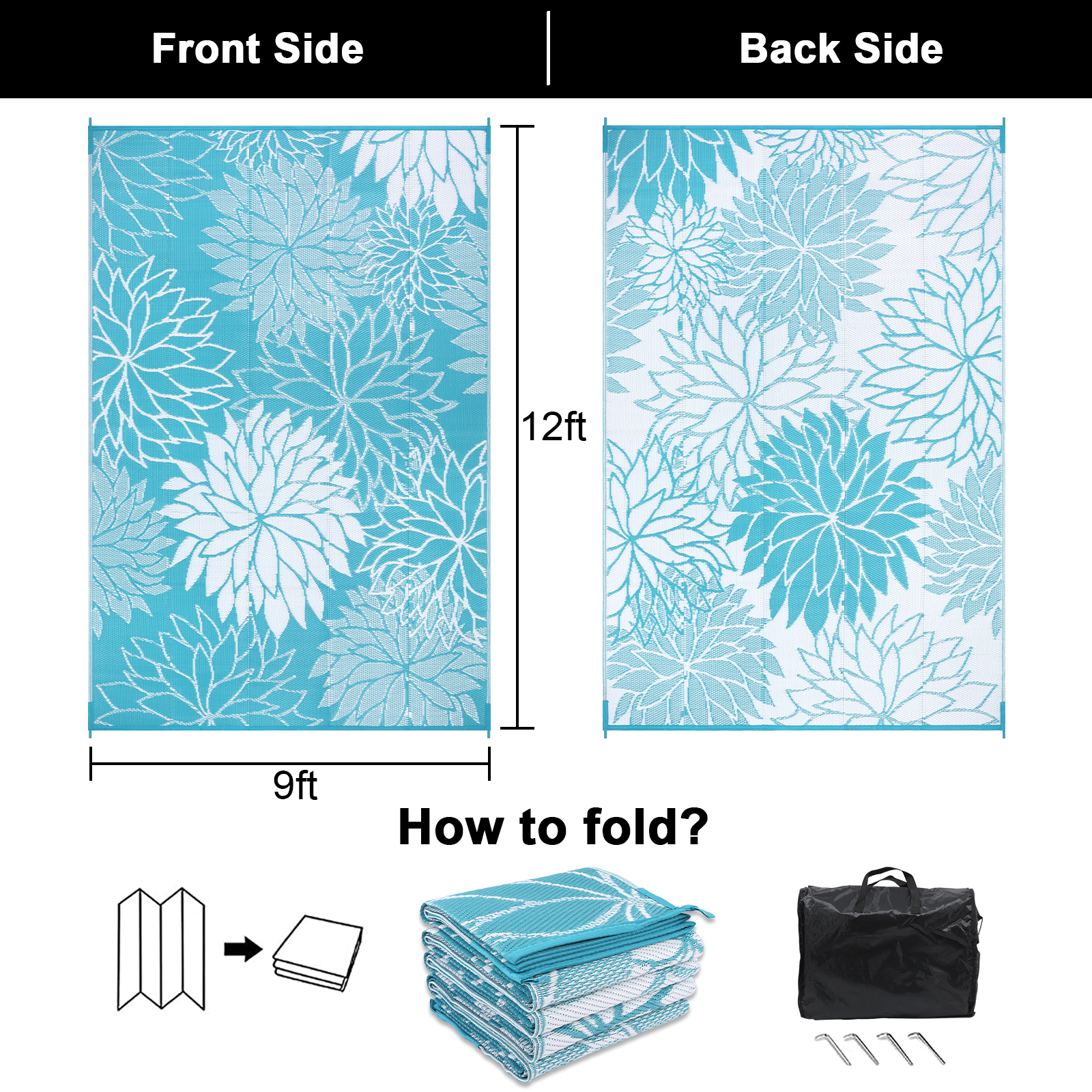Ileading 9'x12' Waterproof Outdoor Rug, Blue photo 2