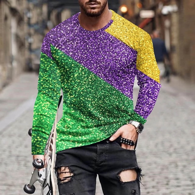 TIMIFIS Chemises à Manches Longues pour Hommes Mardi Gras Mode Décontractée Carnaval Imprimé Col Rond T-Shirt Léger Pull Tops de Fête