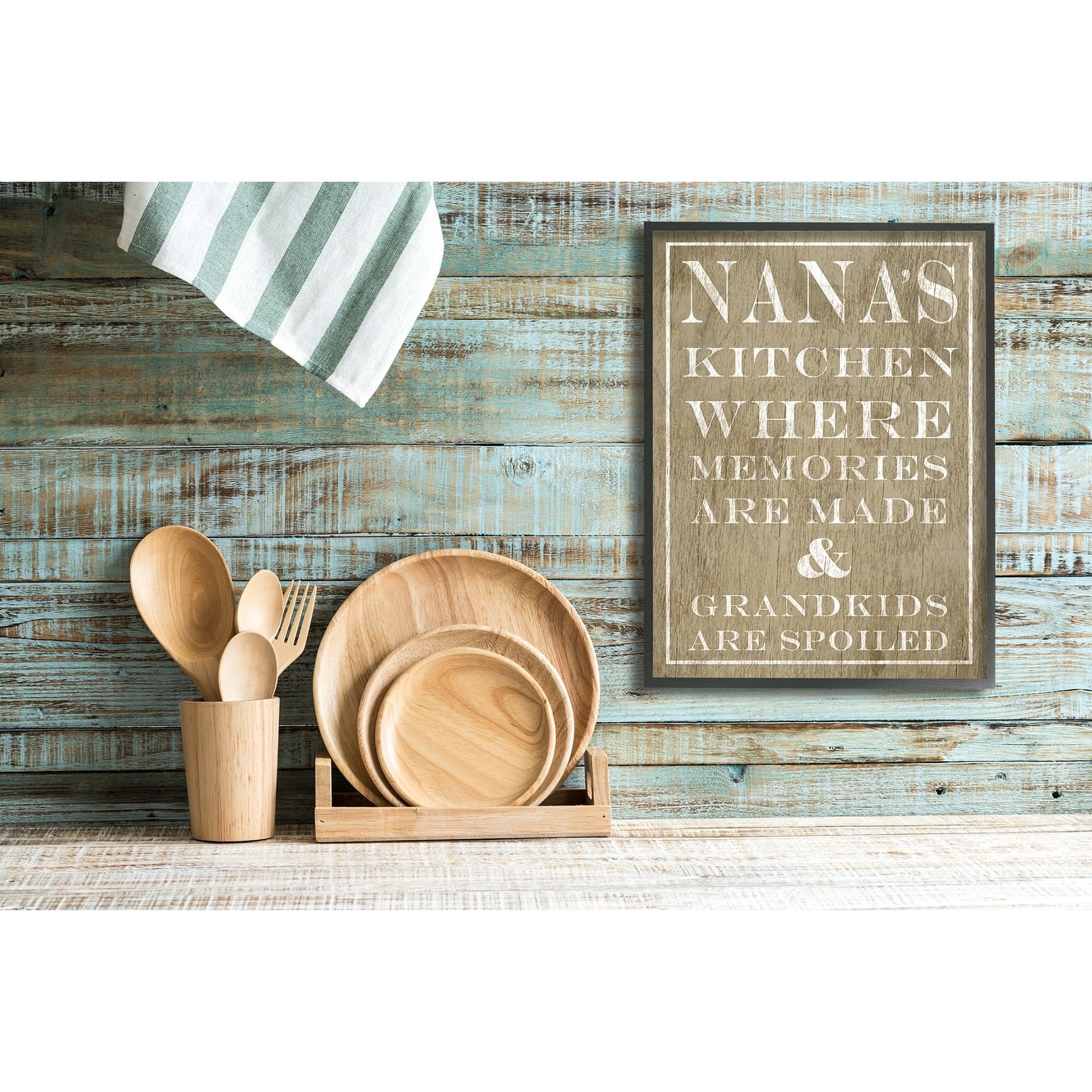 Stupell Industries Nanas Kitchen and Spoiled Grandkids Light Novelty Painting Black Framed Art Print Wall Art, 11 x 14
