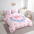 thumbnail image 3 of jejeloiu Pink Kawaii Bowtie 7pcs Bedding Comforter Set,Blue Floral Blossom Queen Bedding Sets For Girls Teens Reversible, 3 of 8
