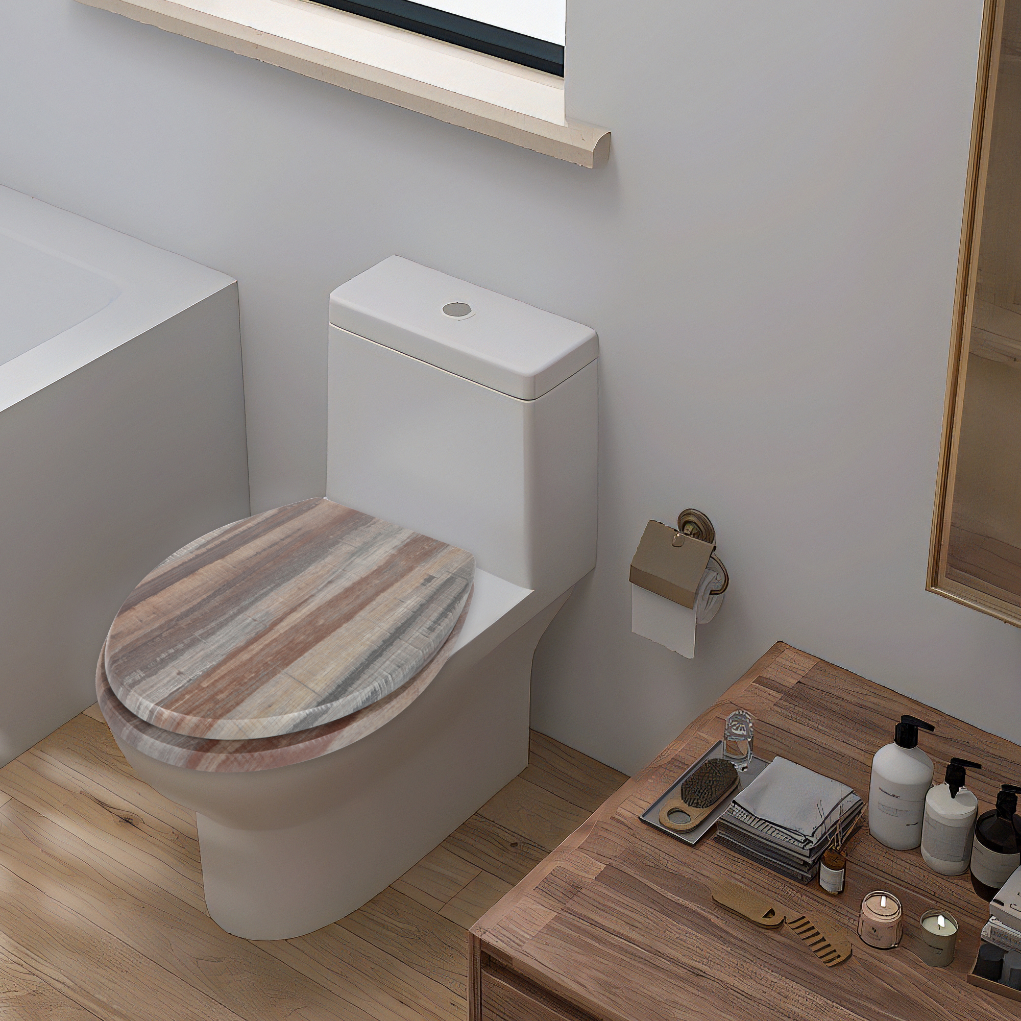 Angol Shiold Wood Round Toilet Seat with Quiet Close, Easy Clean, Quick-Release Metal Hinges ( Round 16.5'', Dark Board )