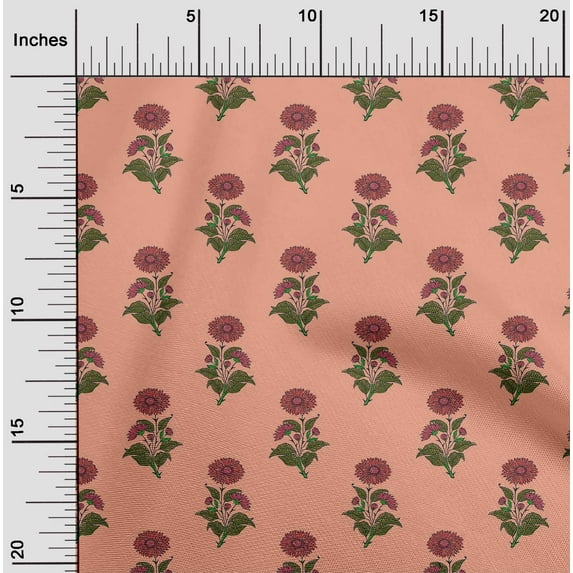 oneOone Cotton Poplin Peach Fabric Floral Block Sewing Fabric By The Yard Printed Diy Cloth Sewing Supplies 56 Inches Wide
