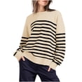 thumbnail image 1 of cfhntfmh Oversized Sweatshirt for Women Fall Baggy Striped Long Sleeve Basic R-Shirts Casual Crewneck Pullover Tops, 1 of 7