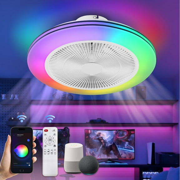 Lzawvm RGB Ceiling Fans with Lights Bladeless Ceiling Fan with Light Smart LED Ceiling Fans with Lights and Remote Low Profile Ceiling Fan