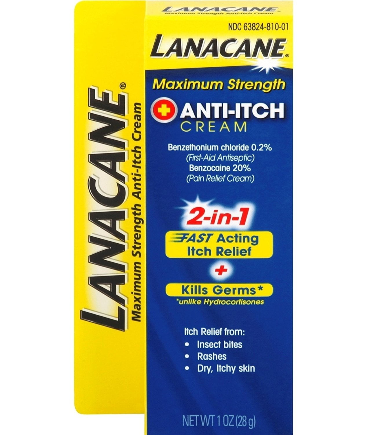 Lanacane Maximum Strength Antiitch Cream, 1 oz., 2in1 Fast Acting Itch Relief and Kills Germs