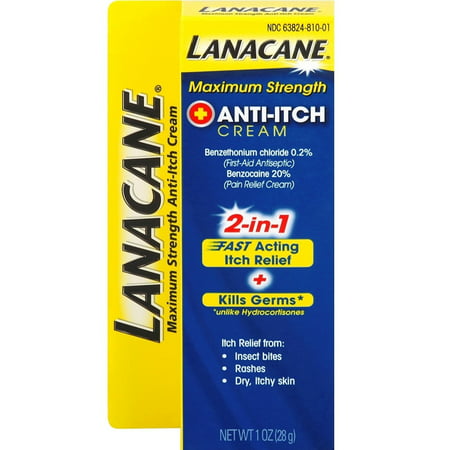 Lanacane Maximum Strength Anti-itch Cream, 1 oz., 2in1 Fast Acting Itch Relief and Kills