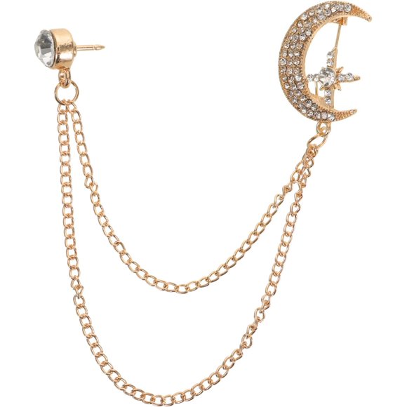 Broche de Cadena Vintage con Diseño de Luna y Cristales para Hombre Accesorio Ligero y Compacto para Camisa y Traje Pin de Solapa Brillante para Ocasiones Formales y Uso Diario