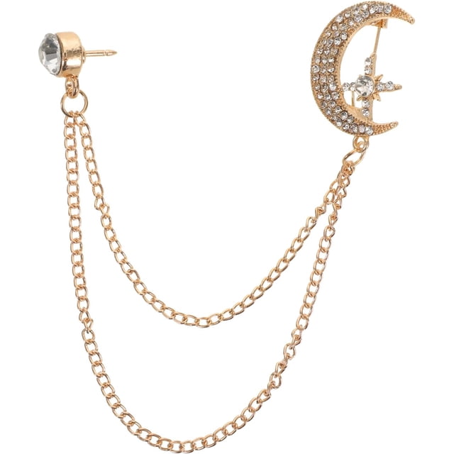Broche de Cadena Vintage con Diseño de Luna y Cristales para Hombre Accesorio Ligero y Compacto para Camisa y Traje Pin de Solapa Brillante para Ocasiones Formales y Uso Diario