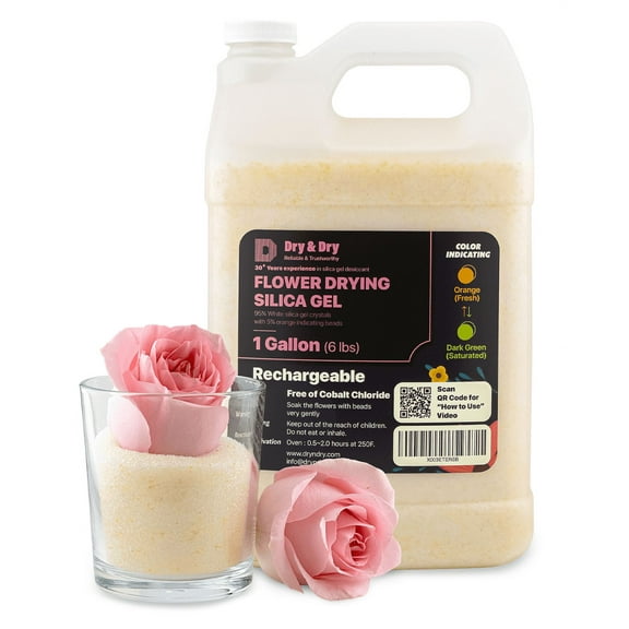 Dry & Dry (1 Gallon-NET 6 LBS) Color Indicating Premium Silica Gel Flower Drying Desiccant - Flower Drying Silica Gel Desiccant(6 LBS Reusable) Silica Gel
