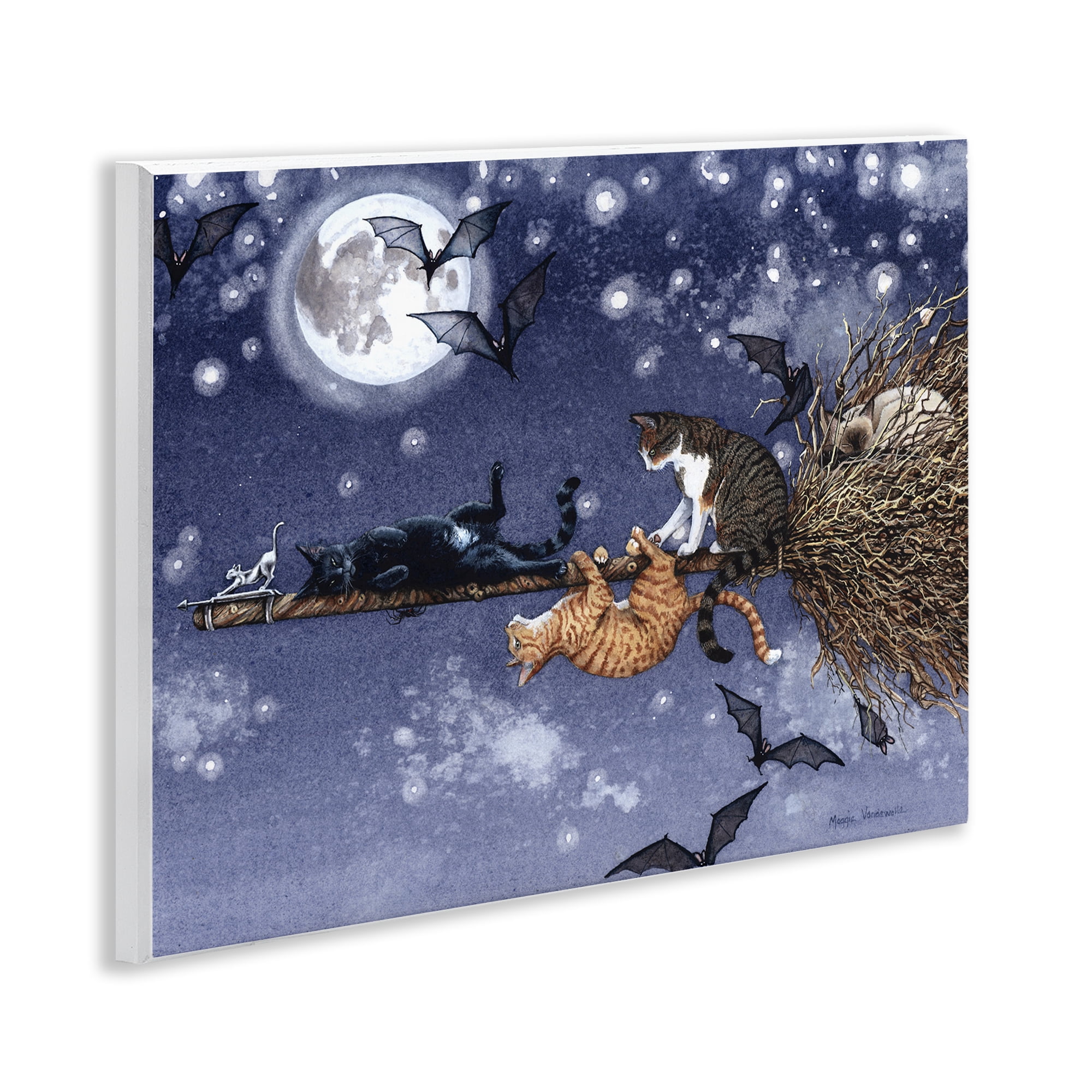 Stupell Industries Joyriding Cats on Broom Holiday Painting Unframed Art Print Wall Art, 14 x 11