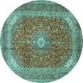 thumbnail image 1 of Ahgly Company Indoor Round Medallion Turquoise Blue Traditional Area Rugs, 5' Round, 1 of 4