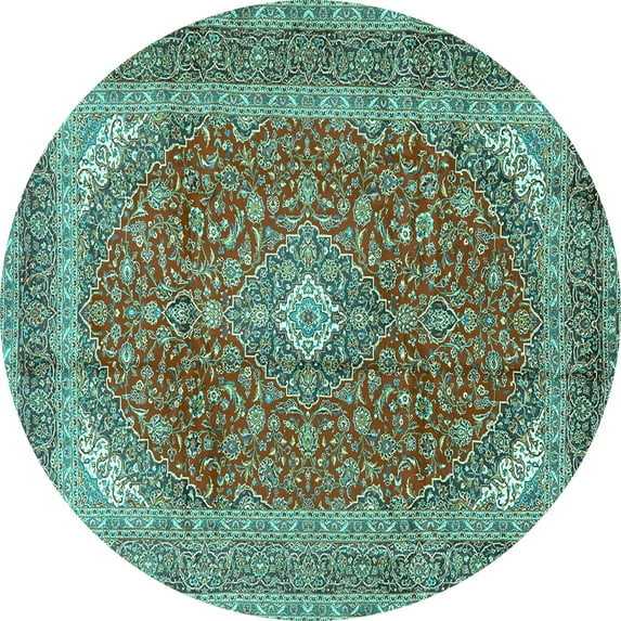 Ahgly Company Indoor Round Medallion Turquoise Blue Traditional Area Rugs, 3' Round