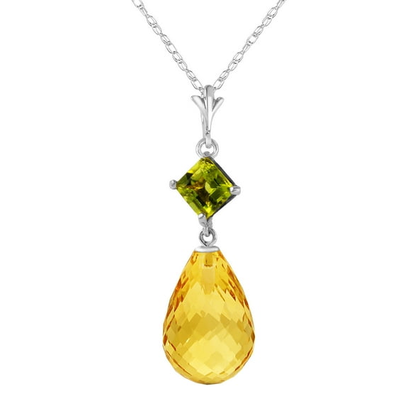 Galaxy Gold 5.5 Carat 14k 22" Solid White Gold Necklace with Natural Peridot and Natural Citrine Pendant