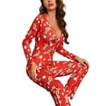 thumbnail image 4 of Rdhnmea Women Christmas  one-piece  V Neck Bodycon One Piece Pajamas Christmas Cartoon Printed Jumpsuit Bodysuit Sleepwear, 4 of 6