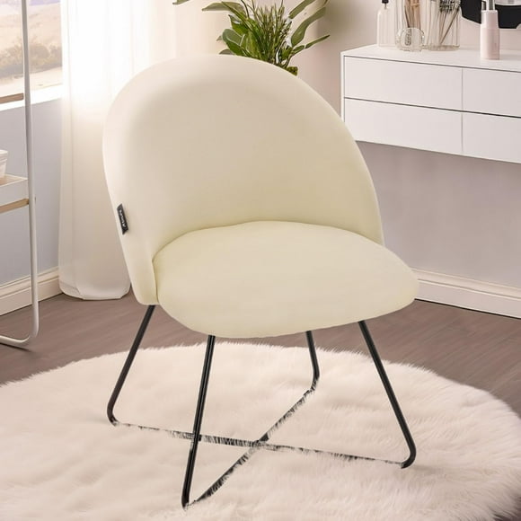 Velvet Vanity Chair Accent Chair, Modern Accent Chair with Metal Cross Leg, Makeup Vanity Chair, Upholstered Vanity Chair, Accent Chair for Bedroom, Living Room, Dressing Room (Beige)