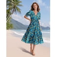 thumbnail image 4 of Vestido midi YESNO de verano con estampado floral con cuello en V y manga abullonada para mujer, 4 of 5