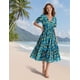 thumbnail image 4 of Vestido midi YESNO de verano con estampado floral, cuello en V, manga abullonada y bolsillos, 4 of 5