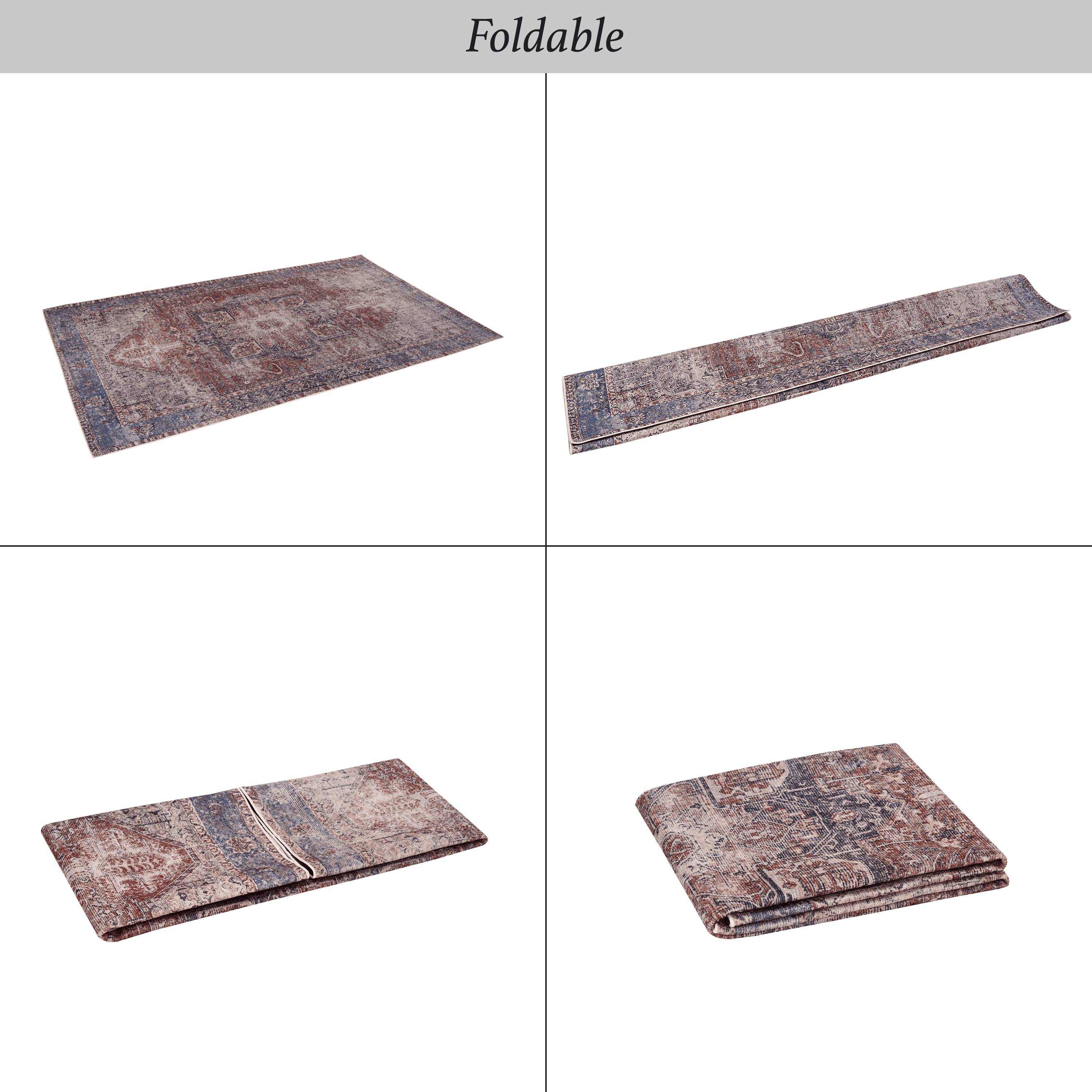 5'x8' Burgundy/Blue Area Rug, Machine Washable Low-Pile Rug, Non-Slip Non-Shedding Foldable, Kid & Pet Friendly for Living Room Bedroom Kitchen