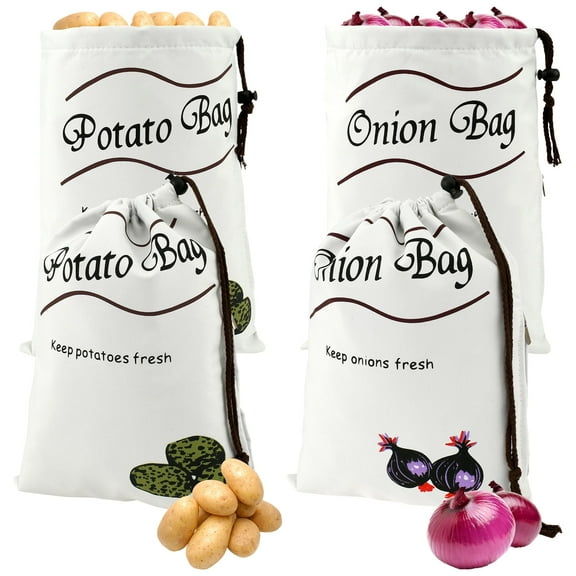 Potato Onion Storage Bag Drawstring Cotton Bag Reusable Vegetable Storage Sacks Holds 8lbs Onion Keeper Sacks Large Capacity Vegetable Storage Bag with Side Zipper for Onion Potato Garlic 13.8×9.8in
