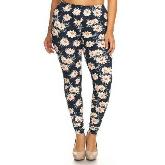 Saronite Floral Printed Soft Stretch Knit Full Length Leggings, One Size (Women's)