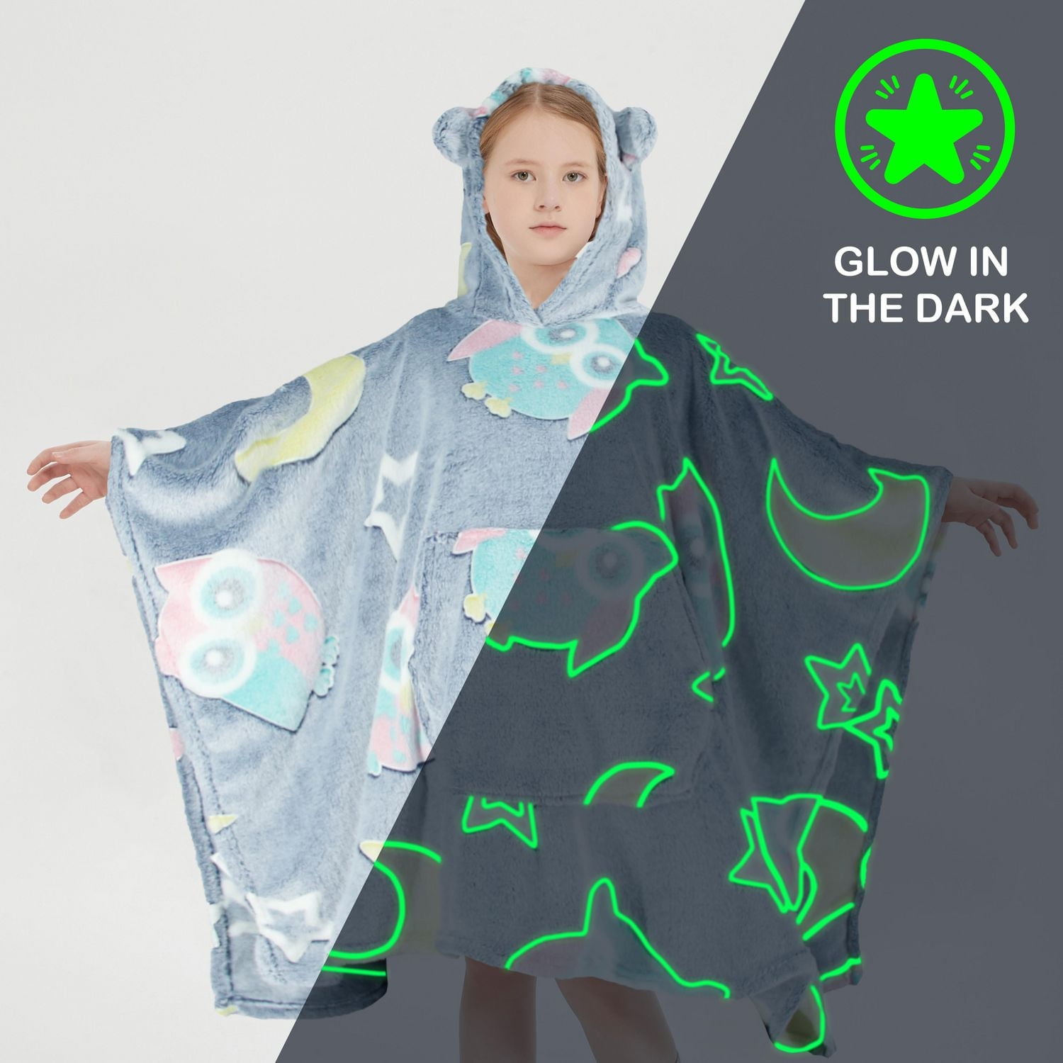 Sweat à capuche Marina Decoration Glow in the Dark pour enfants, garçons et filles, surdimensionné, tissé, moelleux, doux, chaud et confortable, en flanelle polaire, avec poche géante, 110 x 75 cm, mo