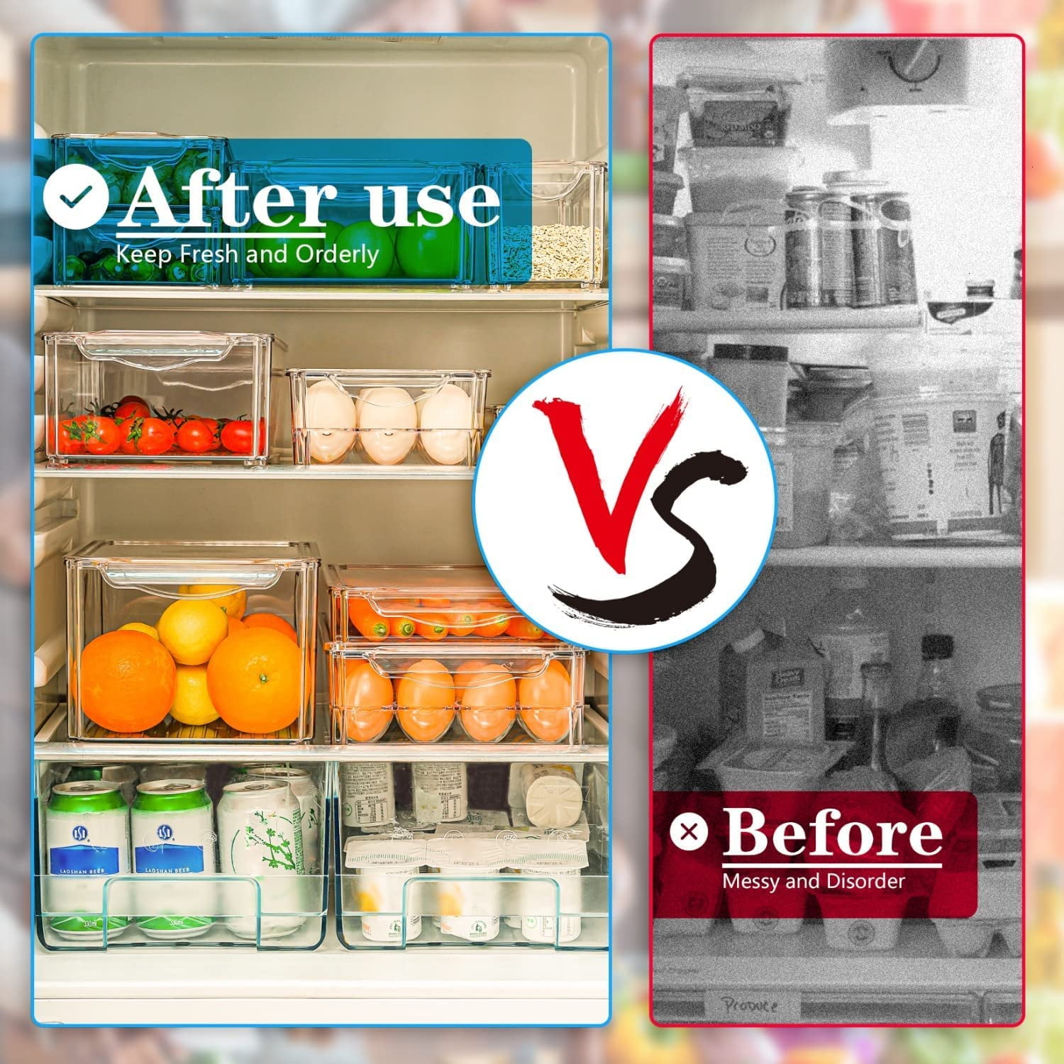 Kingrol 8 Pack Plastic Storage Bins for Freezer, Pantry, Countertop,  Cabinet Organization, Stackable Food Storage Organizer with Handles, BPA  Free, 10