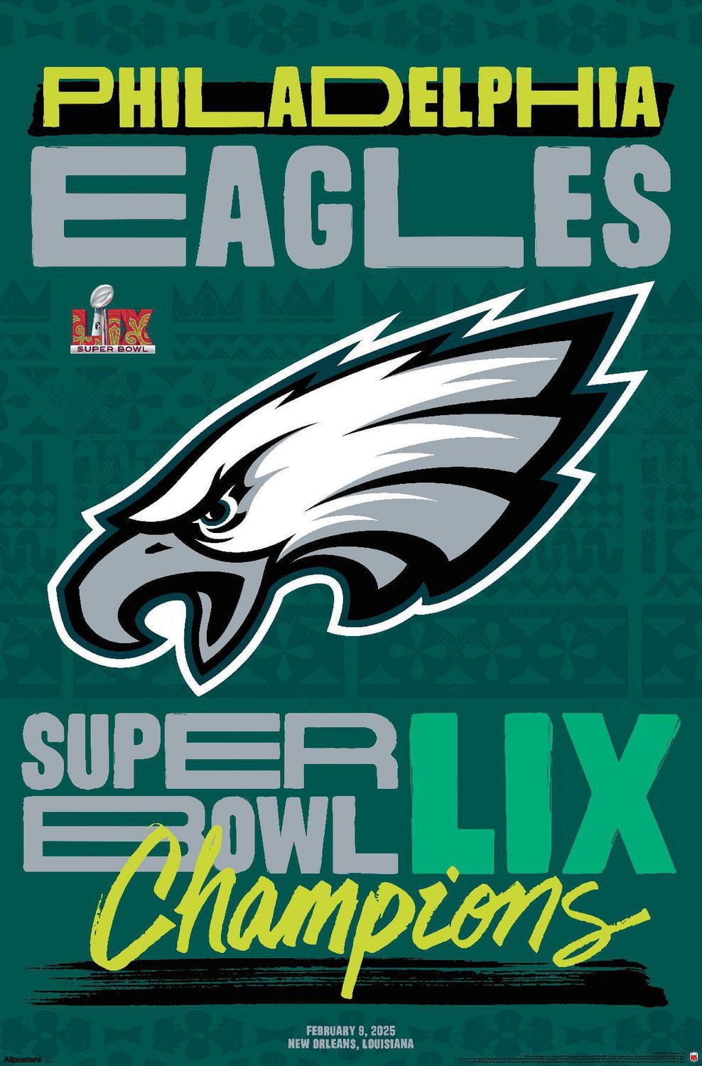 NFL Philadelphia Eagles - Super Bowl LIX Team Logo Wall Poster, 22.375" x 34" Framed
