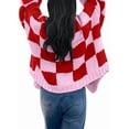thumbnail image 3 of Cardigan à Carreaux Color Block pour Femmes, Chandail à Manches Longues, Tricoté, Ouvert, Rouge m, 3 of 8
