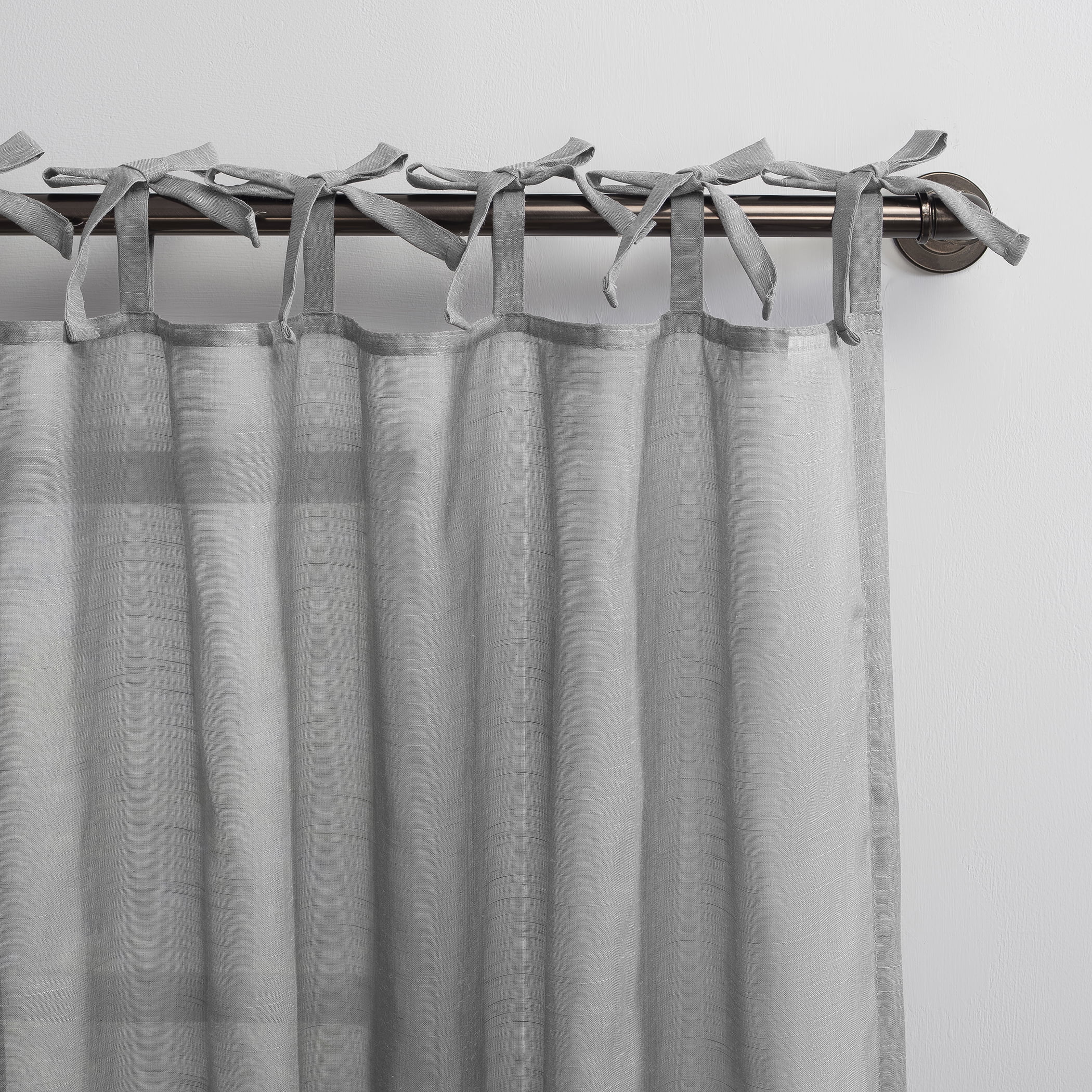 No. 918 Bethany Slub Textured Linen Blend Sheer Tie Top Curtain Panel, 50"x96", Gray
