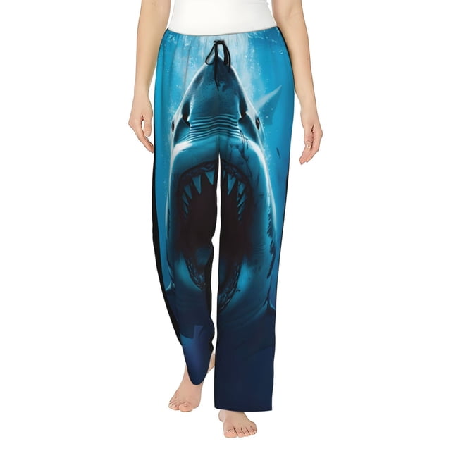 Fotbe Open-Mouthed Shark Pantalones de Pijama para Mujer, Pantalones de Dormir, Pantalones Pj con Cordón y Bolsillos-Large