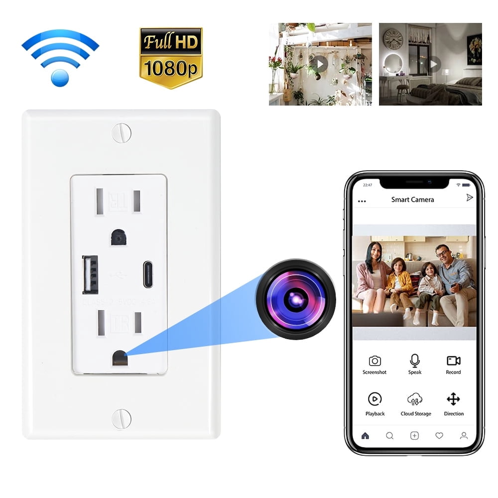 HD 1080P WiFi Mini Camera Security Nanny Cam Night Vision Motion Detection USB AC Wall Socket-Q15