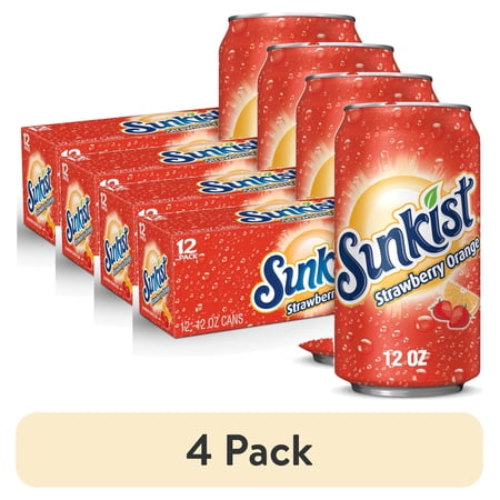 (4 pack) Sunkist Strawberry Orange Soda Pop, 12 fl oz, 12 Pack Cans