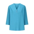 thumbnail image 5 of Dyfzdhu Linen Shirts for Women Button Down Fashion Casual V Neck Short Sleeve Top T Shirt Tops Sky Blue, 5 of 6