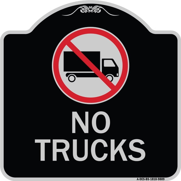 SignMission A-DES-BS-1818-9809 18 x 18 in. Designer Series Sign - No Trucks with Graphic, Black & Silver