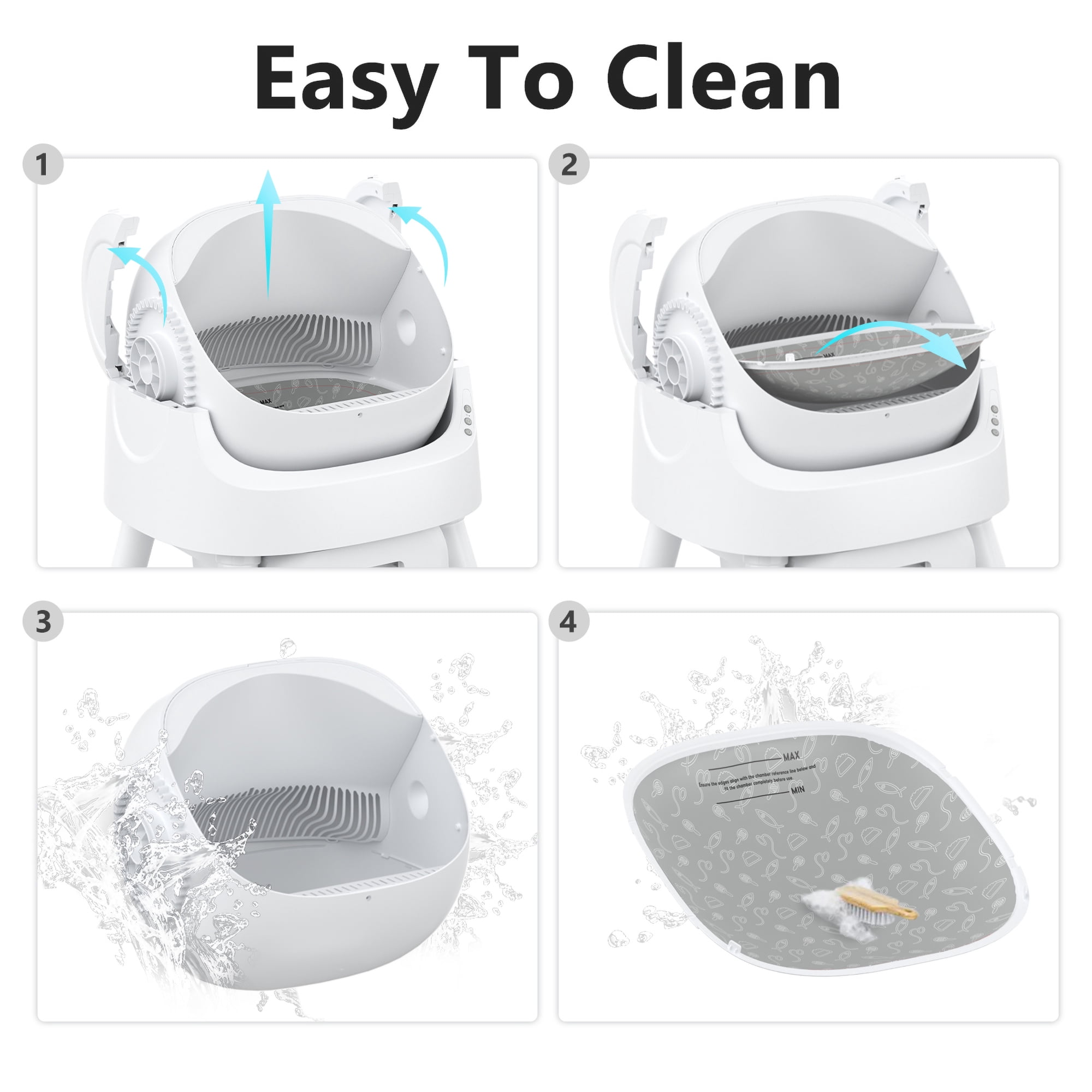 PetPivot Automatic Cat Litter Box Self-Cleaning with Safety Protection, Mat and Trash Bags Included, White