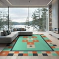 thumbnail image 2 of ODIKA 6'x9' Washable Area Rug Retro Bright Mint Tangerine Hopscotch Colorblock Design with Starburst Checkerboard for Dining Room, Under Table, Office Décor, Non-Slip Chair-Friendly, 2 of 7
