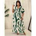 thumbnail image 5 of Green Plus Size Women V-Neck Wrap Maxi Dress With Abstract Brushstroke Print Casual Elegant Summer Dress, 5 of 6