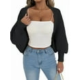thumbnail image 3 of Women Open Front Ribbed Knit Crop Drop Shoulder Long Sleeve Solid Loose Fit Knitted Crop Cardigan Shrug Black One size, 3 of 9