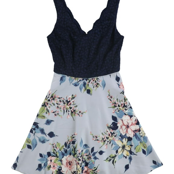 City Studio Womens Floral Fit & Flare Dress, Blue, Juniors, 5