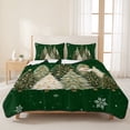 thumbnail image 3 of Quilts King Size Bedding Set, Green Christmas Lightweight Quilted Comforter, Xmas Snowflake Trees Balls Winter Rustic Soft Reversible Bedspread Coverlet with Pillow Covers for All Season, 96" x 106", 3 of 9