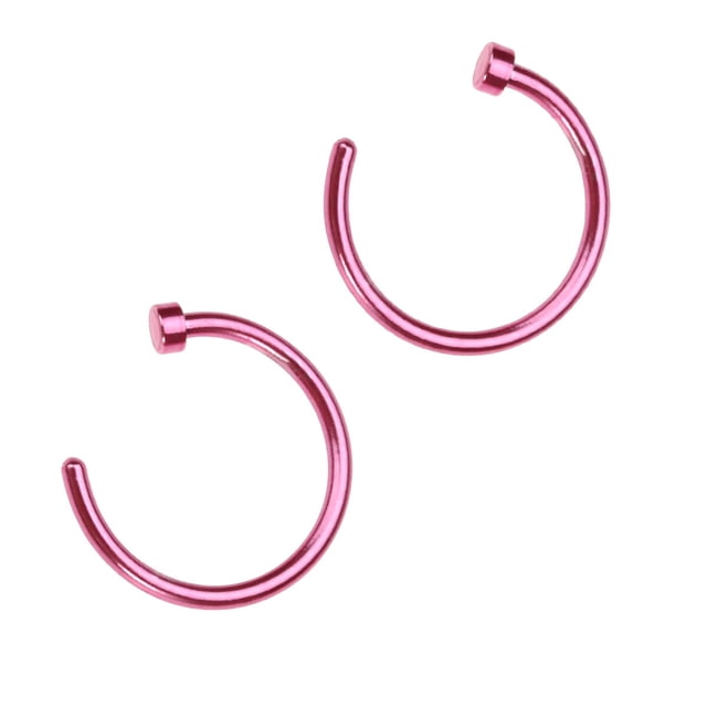 2 pcs Unisex Surgical Titanium Steel Open Nose Ring Nose Piercing Stud 10mm (Pink)
