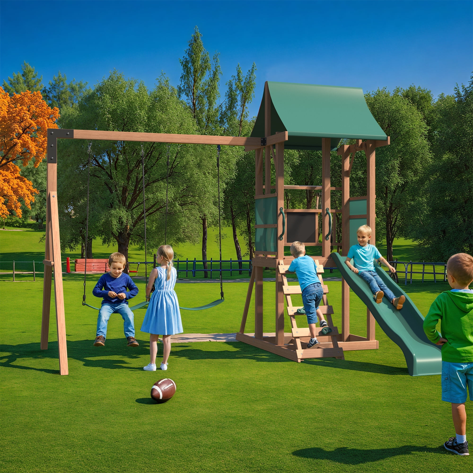 Creative Cedar Designs Mountain View Wooden Swing Sets with Tarp